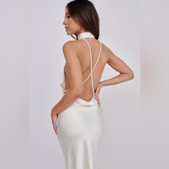 NWT Bride Saints and Secrets White/Cream Rose Halter Pearl Maxi Dress Size XS - Picture 3 of 8